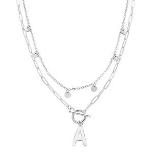 Silver Tarnish Resistant Confetti and Paperclip Layered Initial Toggle Necklace